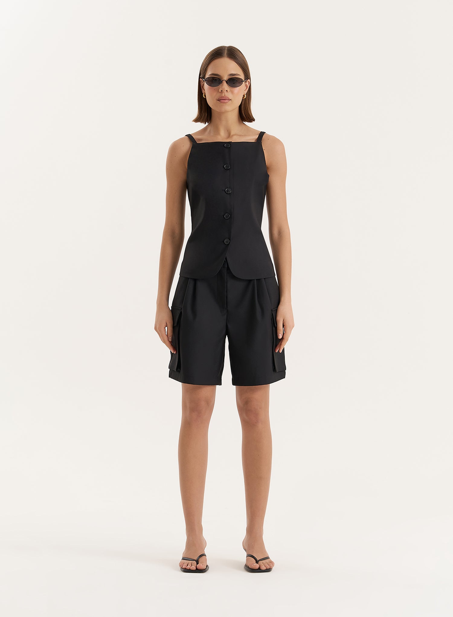 Black Tailored Longline Cargo Shorts